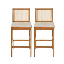 Christopher Knight Home Kirkby Outdoor Counter Height Bar Stools Set of 2, Acacia Wood Counter Stools with Wicker Backrest, Patio Bar Chairs with Cushion for Outdoor Bar Table, Teak + Beige + Yellow