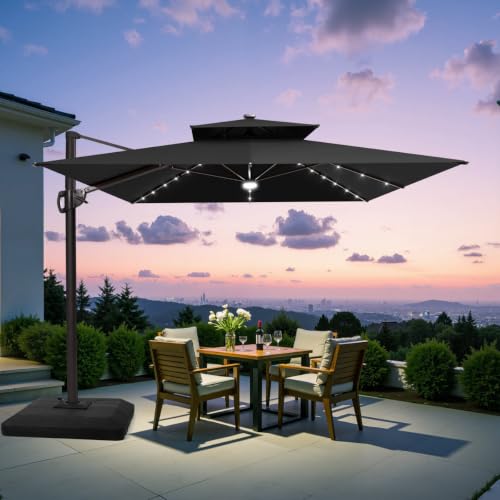 11' X 9' Solar Led Lights Patio Cantilever Umbrella with Weighted Base