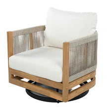 Christopher Knight Home Sue Outdoor Acacia Wood Swivel Accent Chairs Set of 2 with Cushions, 360° Rotating Lounge Chair Outdoor with Rope Accent, Outdoor Swivel Chairs for Garden, Natural + Beige
