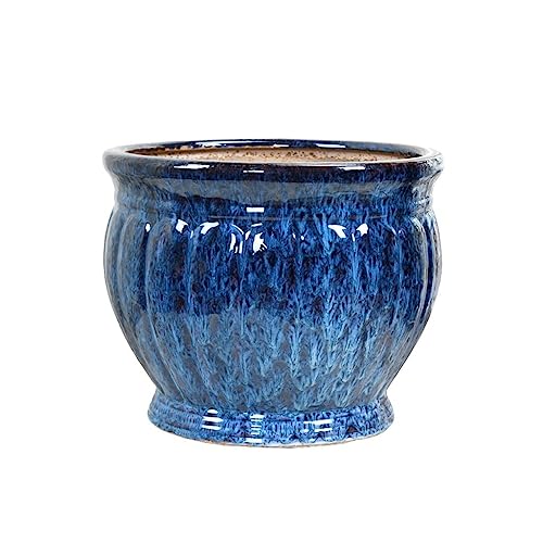 iumLeap Outdoor Indoor Garden Plant Pots Blue Handmade Ceramic Flower Pot Garden Outdoor Coffee Table Decoration Large Flower Pot Plant Container Accessories
