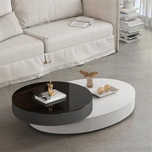 Hhaoran-9863 Side End Table Rotating Oval Coffee Table Set, Modern Luxury Glass Table for Small Spaces, Stylish and Functional Home Furniture Accent Coffee Table for Living Room Bedroom Office(Gris)