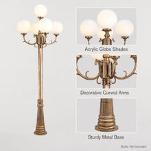HLRCB Antique Bronze 5-Globe Outdoor Lamp Post, Garden Lighting Fixture