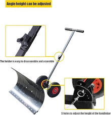 RKUVPAE Snow Shovels, Rolling Snow Pusher 10in Wheels, Heavy Duty Metal Snow Pusher with Adjustable Height and Angle for Driveway, Garden, Pavement Cleaning (Size:Double Pole)