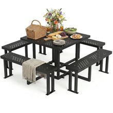 DWVO 38 Inch Square Outdoor Metal Picnic Table with Benches