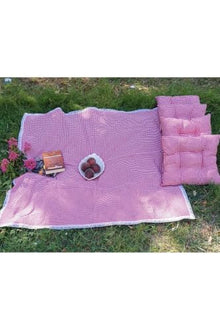 SODEF Picnic Set 7 Piece: 6 Square Cushions 40x40cm & 1 Tablecloth 170x170cm, Red Fabric, Multi-Purpose Outdoor Use - Red