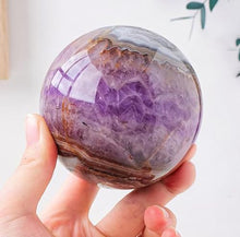 FOTCFATEV Quartz Crystal Ball Amethyst Sphere Ornaments Small Gemstone Figurine with Decorative Stand for,85~90mm