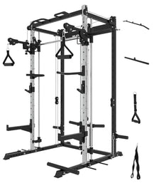 EonfitOmni Power Rack Smith Machine for Home Gym System Black