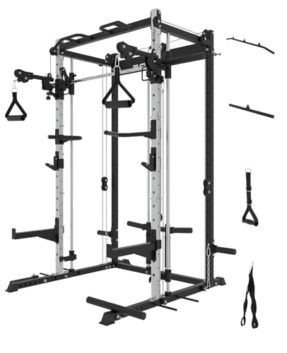 EonfitOmni Power Rack Smith Machine for Home Gym System Black