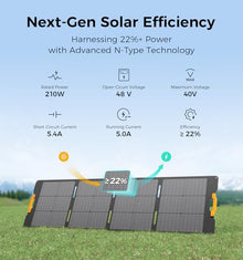 UDPOWER 210W Portable Solar Panel with Adjustable Kickstand,IP65 Waterproof,High Efficiency Conversion,Foldable Solar Panel for Outdoor Camping,RVs and Home Backup