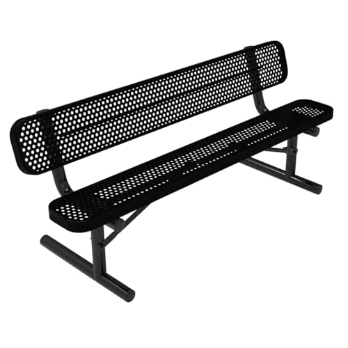 COATEDOUTDOORFURNITURE Bench, Black, Punched, 6Ft, with Back, Portable