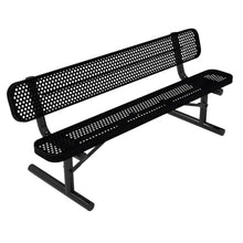COATEDOUTDOORFURNITURE Bench, Black, Punched, 6Ft, with Back, Portable