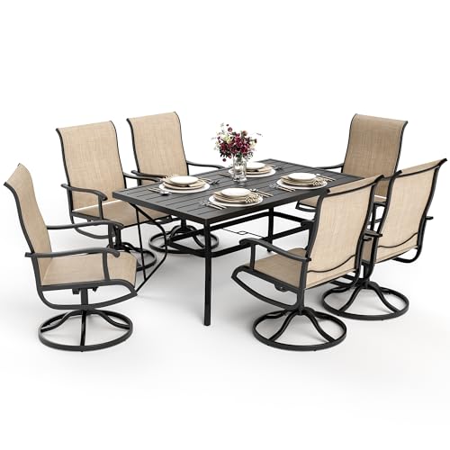 Pamapic 7-Piece Patio Dining Furniture Set with Swivel Chairs, Outdoor Table & 6 Textilene Chairs for Garden, Backyard, Pool, Deck, Beige