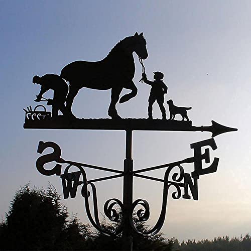 Weathervane Metal for roof Garden Yard Weathervane Weather Vane Wind Direction Yard Scene Stake Ornament Home Windmill Wind Direction ()