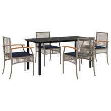 XHNIFBN 5-Piece Outdoor Patio Dining Set, PE Rattan Garden Furniture with Rectangular Tempered Glass Top Table and 4 Cushioned Chairs for Backyard, Terrace and Balcony, Grey
