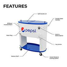 Permasteel 80-Qt Pepsi Outdoor Patio Cooler with Wheels, Large Rolling Beverage Cooler Cart for Backyard, Deck, and Outdoor Use, Portable Hard Cooler with Handles, Pepsi White