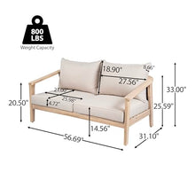 Merax Outdoor Acacia Wood & Wicker Loveseat, 2-Seater Patio Garden Sofa