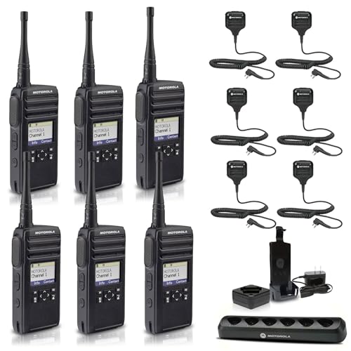 Motorola Solutions DTR700 Digital 2-Way Radio 50 Channels with Multi-Unit Charger & 6 Remote Speaker Mics Black
