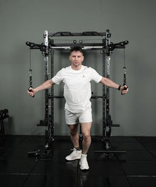EonfitOmni Smith Machine Power Cage Multifunctional Squat Rack with Smith Bar, Pulley System for Strength Training Equipment 1000lbs Red3