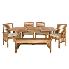 Walker Edison Maui Modern 6-Piece Solid Acacia Wood Outdoor Dining Set Brown