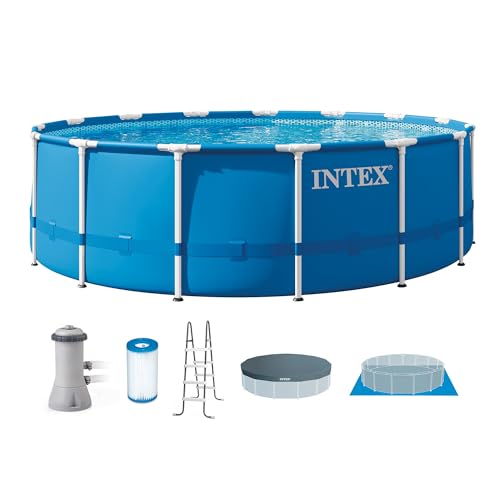 Intex Metal Frame 15ft x 48in Round Above Ground Swimming Pool Set w/Pump