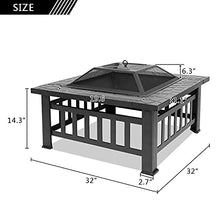 Outdoor Portabl Metal Fire Pit, 32-Inch Barbecue Square Table, Backyard Patio Garden Stove, Wood-Burning Fireplace