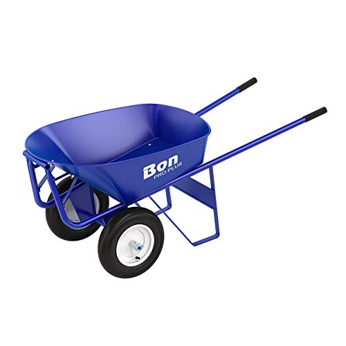 Bon 19-102 6-Cubic Foot Heavy Duty Roofer's Double Wheel Wheelbarrow, Steel Tray