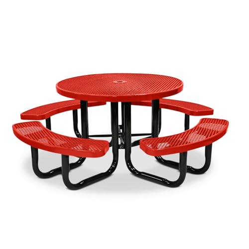 Coated Outdoor Furniture 46In Round Picnic Table, Expanded, Red
