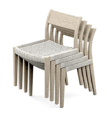 TeakStation Qty 4 - Grade-A Teak Wood Luxurious Solo/Single Amilo Weathered Teak Stacking Armless Chairs #36AMAL