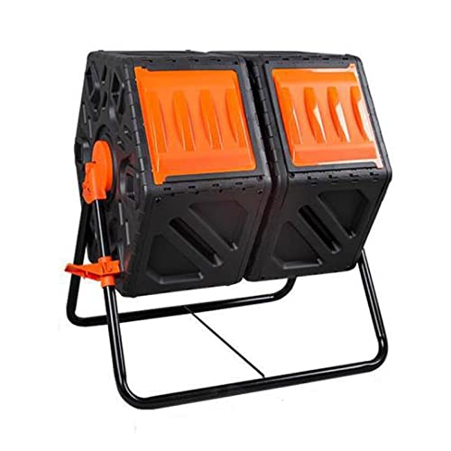 Outdoor Dual Chamber Compost Bin, 31 Gallon Rotating Composter Tumbling with 2 Sliding Doors and Aeration System, Garden Compost Tumbler, BPA Free (Color : Orange) (Orange)