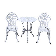 Outdoor Furniture Bistro Set with Rose Pattern 1 Table 2 Chairs for Garden Patio Porch (White)