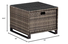 Afuera Living Modern Outdoor Side Table with Storage, Brown Frame, Handwoven All-Weather Resin Wicker, Roomy Drawer, Low Profile Wide Tabletop, Midcentury Design, Ideal for Patio or Outdoor Spaces