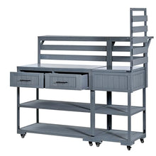 Merax 62.3'' Outdoor Mobile Kitchen Island on Wheels with Stainless Table Top, Outdoor Prep Cart Grill Table with Raised Shelf and Drawers for BBQ, Party, Gray