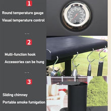 Portable Charcoal BBQ Grill, Charcoal BBQ Grill Trolley with Wheels and 2 Folding Side Table, Visual Thermometer, Adjustable Air Vent, Lifting Charcoal Basin, for Home Garden Cooking