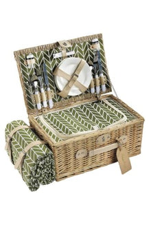 4 Person Picnic Basket Hand-Woven Wicker Picnic Set with Zigzag Lining and Insulated Compartment - 15.7 x 11 x 7.9 inches - Multicolor