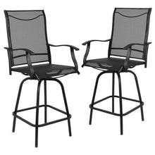 Afuera Living 30" All-Weather Patio Swivel Bar Stools, Set of 2, Black Finish, Galvanized Steel Frame, Textilene Seats with Waterfall Edge, Extra Wide Back, Contemporary Outdoor Bar Height Seating