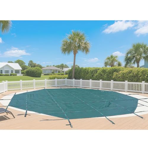Round Inground Pool Cover, Heavy Duty Winter Swimming Pool Safety Covers 24ft/18ft/15ft/14ft/12ft/10ft/8ft/7ft/6ft/5ft, Extra Large Green PP Woven Fabric with Installation Hardware(24ft/7.3m)