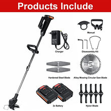 RWGOVLU 24V 1000W Cordless Electric Lawn Mower 10000RPM Wireless Grass Trimmer Kit with 2 Li-Ion Battery Adjustable Handle Garden Tools