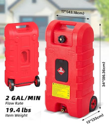 15-Gallon Portable Fuel Caddy on Wheels with Manual Transfer Pump & 10ft Hose – Leak-Proof Gas Can for Lawn Mowers, Tractors, Generators, ATVs, Boats, Shop, Home & Farm – Red