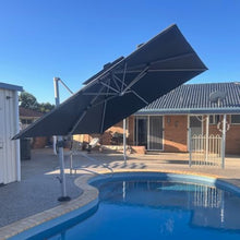 132 Double Top Square Umbrella With Solar Lights And Base In Ground,Gray