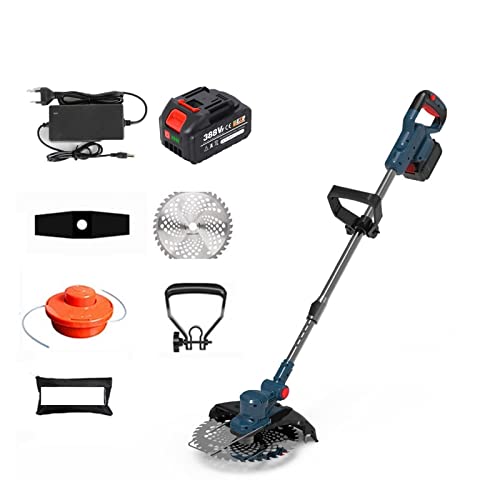 Electric Lawn Mower, Cordless Lawn Mower Brushless Motor Electric Grass Trimmer Adjustable Length Angle Telescopic Pruning Garden Tools Wire Wheel (Color : 1 Battery Set, Size : W) (1 Battery Set