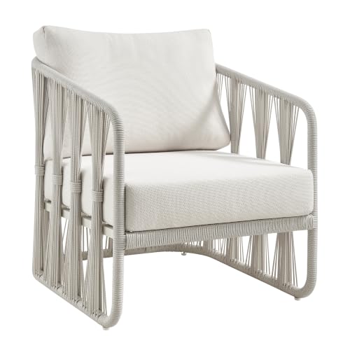 Armen Living Breeze Cream Metal Outdoor Club Chair with Pearl Cushions