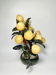 Natural Marble Shop Yellow Onyx Marble Peach Tree, Bonsai Feng Shui Money Tree for Positive Energy, Luck and Wealth, About 12 Peaches in The Tree, 11.8" Tall