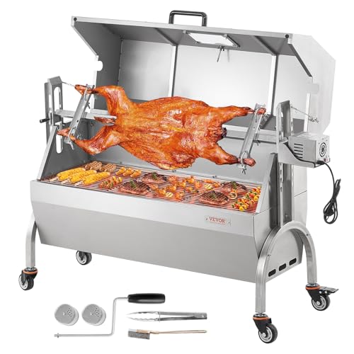 VEVOR 46 Inch Electric Rotisserie Grill with Hooded Cover, 198Lbs Capacity, Stainless Steel, Upgrade