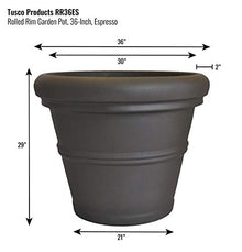Tusco Products RR36ES Classic Rolled Rim Garden Planter, 36", Espresso