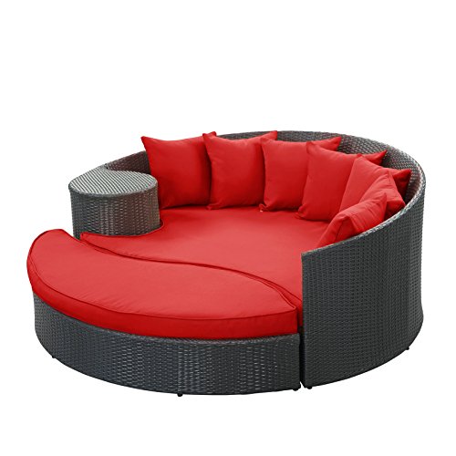 Modway Taiji Outdoor Wicker Patio Daybed with Ottoman Espresso Red