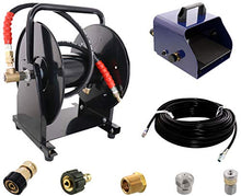 Scheiffer Sewer Jetting Kit - Foot Control Valve Hose Reel 1/8" x 150' Sewer Jetting Hose Button Nose and Rotating Nozzles