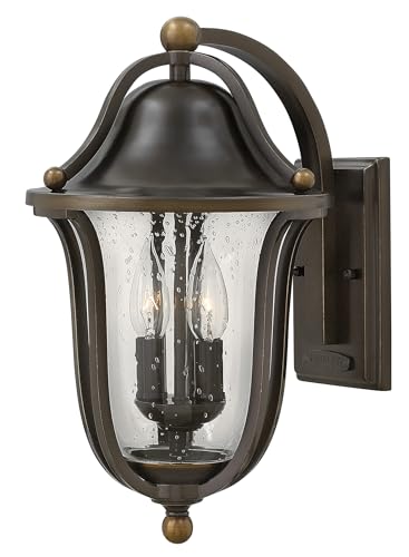 Hinkley Bolla Wall Mount Lantern, Olde Bronze, 120V, Add Security to Porches, Patios and Exterior Spaces with Ultra-Durable Outdoor Lights, Solid Brass Wall Light, 2-40w Cand. Bulbs Required, 2644OB
