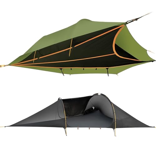 Outdoor Camping Hammock Tent, Large Triangle Hammocks for 1-3 Persons-Portable Camping Mosquito Net for Outside, Hiking Travel(Military Green)