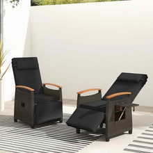 ORALNER Patio Reclining Wicker Chair, Outdoor Rattan Chaise Lounge Recliner with Adjustable Backrest & Footrest, Flip Side Table and Soft Cushions, for Backyard, Porch, Lawn, Poolside (2, Black)