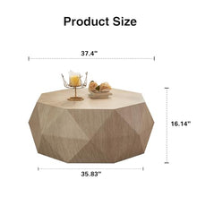 Modern Farmhouse Drum Coffee Table, Round Wooden Center Table with Fir Wood Top, No Assembly Required, Rustic Farmhouse Coffee Table for Living Room, Dining Room & Office